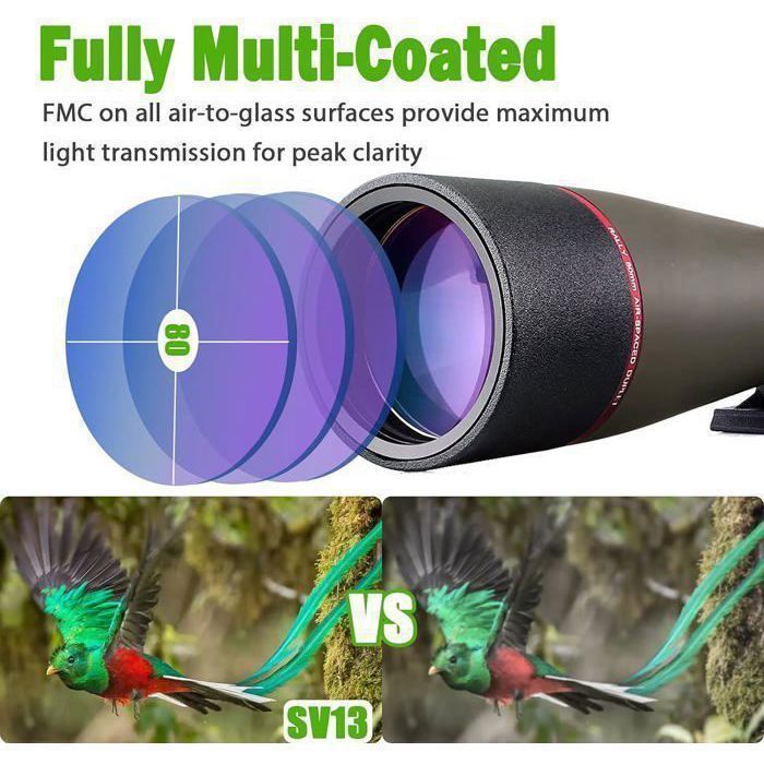 Svbony SA412 20-60x80 Spotting Scopes met WIFI-Camera, HD-Spotting Scope met Desktop Statief, Schuine Lange Afstand Spotter Scope, FMC Waterdichte Mistbestendige Spotting Scope voor Doelschieten