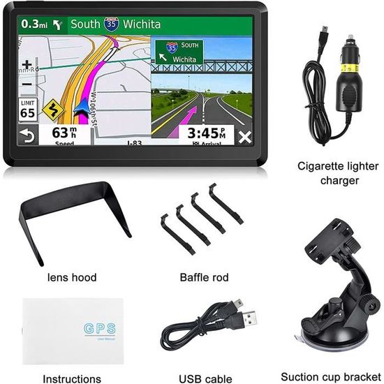 GPS Voiture 7 Pouces - Navigation Multilingue, Alertes Radars, Mode Jour/nuit, Montage Tableau De Bord - 1