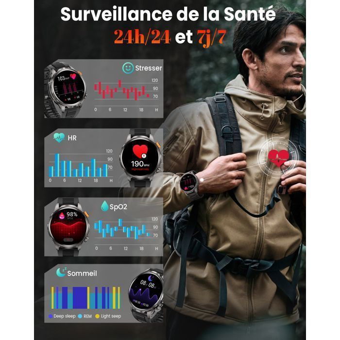 Montre Connectée Militaire 2025 - 5ATM, 1000mAh, Appels Bluetooth, 113 Sports, Pour Android/iOS - 4