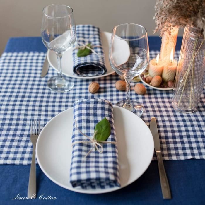 Lot De 4 Serviettes En Tissu À Carreaux Lavables Et