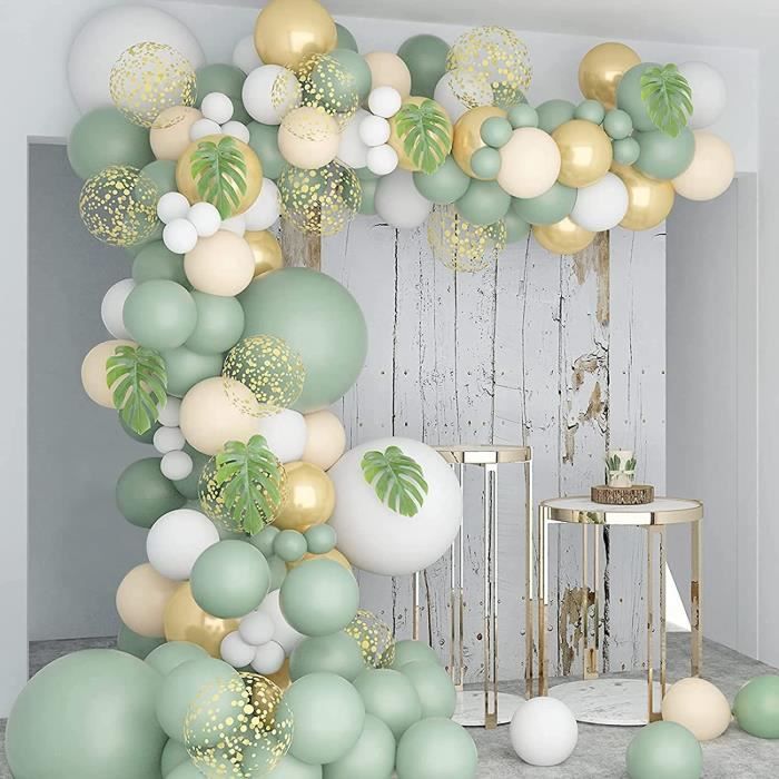 Kit de 162 ballons vert sauge avec ballons en latex or blanc pour fête  prénatale, fête d'anniversaire, mariage, jungle safari - Cdiscount Maison