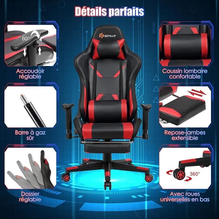 Chaise De Gaming Ergonomique Style Course Avec Massage Lombaire-Fauteuil De Bureau Pour