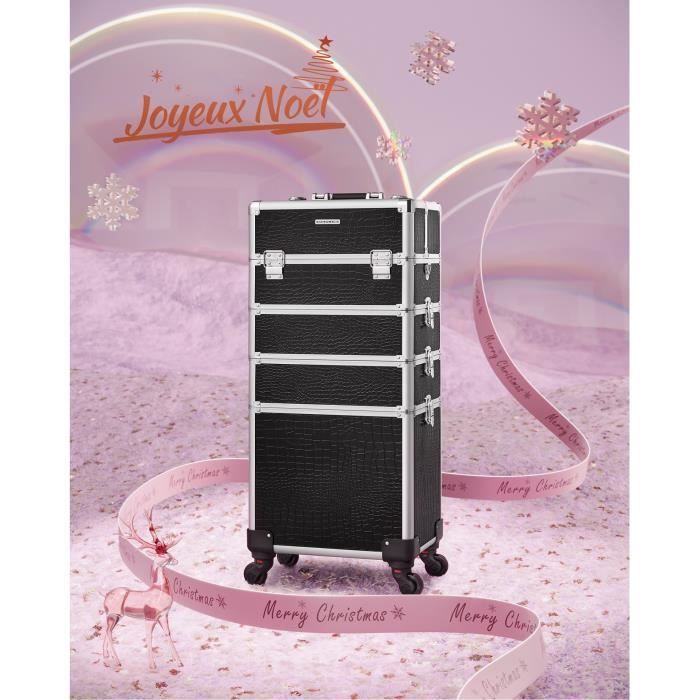 Mallette De Maquillage Professionnelle à Roulettes Pivotantes à 360° Avec Serrure Et Roulettes Pivotantes à 360°, Pour Coiffeur, Manucure, Multifonctionnel, 34 X 24 X 45 Cm, Rose