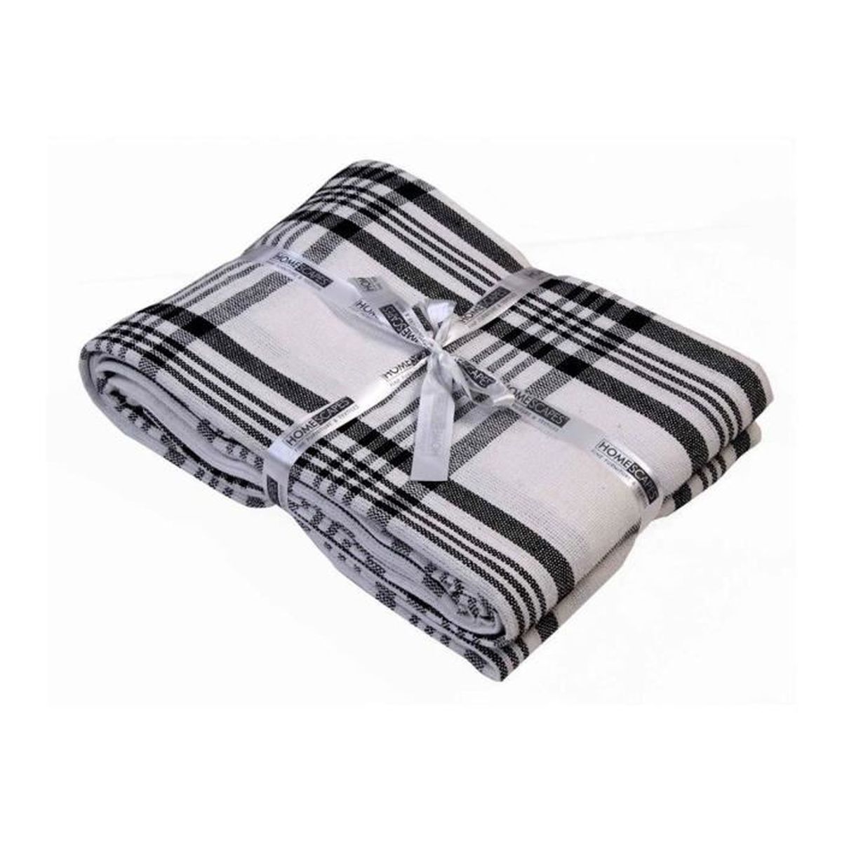 Jete De Lit Ou De Canape Tartan Noir Et Blanc 250 X 360 Cm Achat Vente Jetee De Lit Boutis Cdiscount