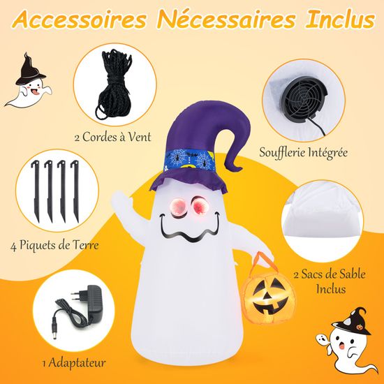 Décoration Gonflable Halloween 180 Cm - Citrouille Araignée Avec Lumières LED - Pour Extérieur, Jardin, Fête - 3