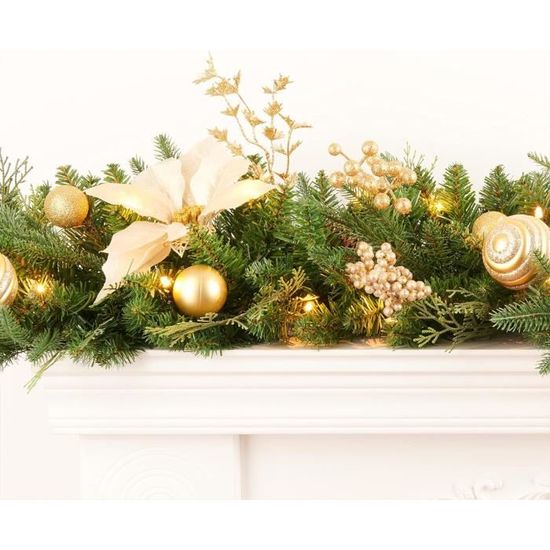 HomeKaren Guirlande De Noël De 2,7 M Avec 50 LED, Boules Dorées Et