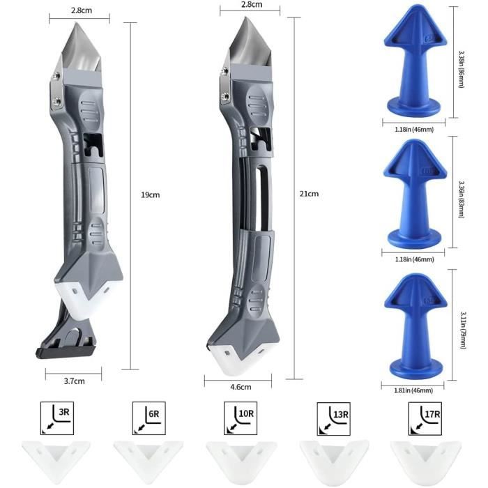 Kit d'outils pour enlever les joints en silicone - Outils L - 5 en 1 -  Acier inoxydable - Blanc