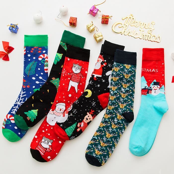 DAMILY 6pcs Chaussettes de Noel homme Santa Claus Elk chaussettes tube Cadeaux de Noel Cdiscount Maison