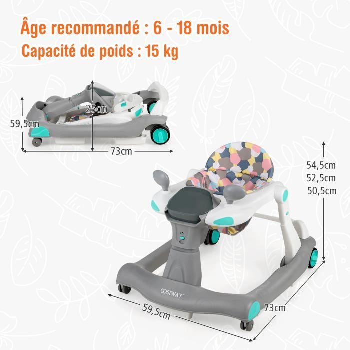 DREAMADE en Trotteur Pliable Bébé en Hauteur Réglable avec