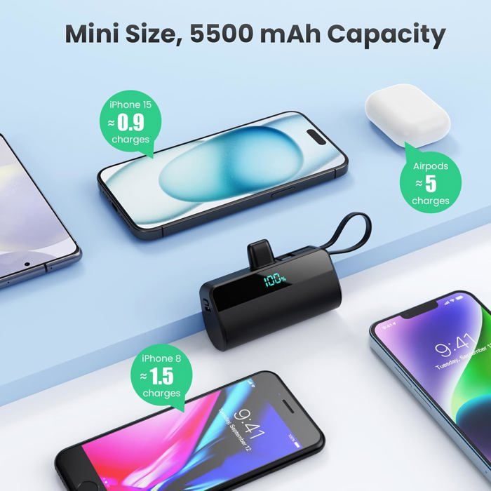 Batterie Externe Portable Vida IT 2500mAh - Ultra Fine - Avec Câble Intégré - Pour IPhone, Samsung Et Plus