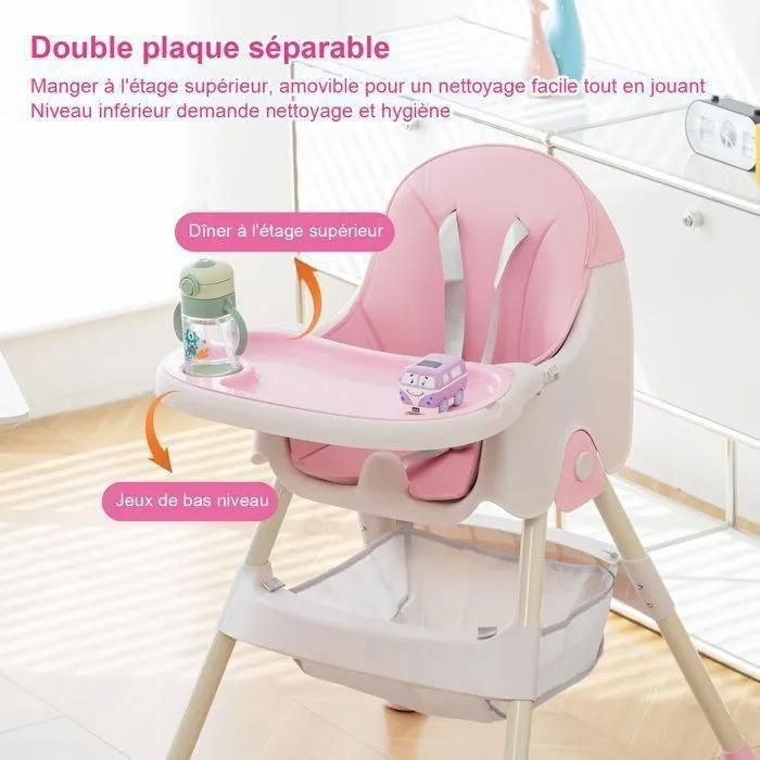Chaise Haute Bébé Milo Avec Tablette - Rose - Rehausseur évolutif