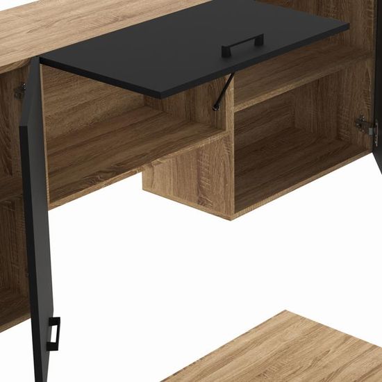 Cuisine D'Angle IDMarket SUBTIL 400cm - 7 Éléments Bois/Noir, Plan Travail 2.5cm