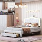 Lit 140x200 cm - DANS LES NUAGES - Moderne - LED intégrée - Tiroir de rangement - Simili cuir blanc