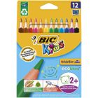 BIC Kids Evolution Triangle ECOlutions Crayons de Couleurs Triangulaires - Couleurs Assorties, Etui Carton de 12