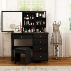 FUFU&GAGA Grande Coiffeuse avec LED,Miroir et Tabouret,Table de Maquillage avec 5 Tiroirs étagères,Commode Chambre Noir