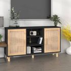 vidaXL Buffet Noir 105x30x60 cm Bois de pin massif et rotin naturel 345640