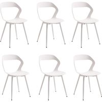 BenyLed Lot de 6 Chaises de Salle à Manger au Design Sculpté;Assise en Polypropylène;Pieds en Métal(Blanc)