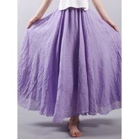 Jupe longue plissée en lin et coton pour femme,taille élastique,maxi,style boho,vintage,été 2020- Lavender[B3]