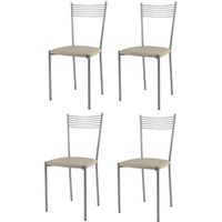 Tommychairs - Set 4 chaises Elegance pour cuisine, structure en acier alluminium, assise rembourrée en cuir artificiel lin