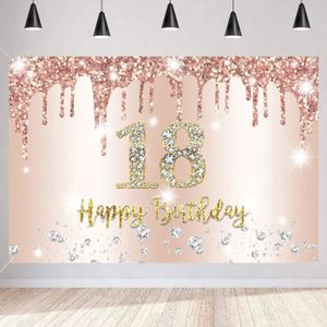 Toile De Fond 18 Ans Noir Et Or 180x110cm - Décoration Anniversaire Avec Bannière Joyeux 18 Ans