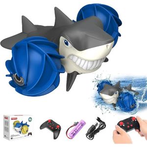 360° Rotation 1:15 Camion Radiocommandée Style Requin avec LED 2.4GHz Jouet Téléguidé Crawler pour Garçon Fille Enfant 3-12 Ans Cadeau Noël Anniversaire Voiture Telecommandé Tout Terrain Amphibie 