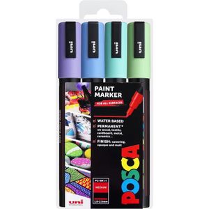 MARQUEUR Marqueurs Uni Posca - PC-5 M pour art et peinture - lot de 4 - dans une pochette en plastique - couleurs pastel.[Y1132]