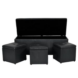 Banquette Coffre Capitonnee Noir 3 Poufs Achat Vente