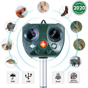 Répulsif pour chat extérieur, répulsif pour animaux à ultrasons solaires à  360 avec capteur de mouvement et lumière clignotante LED, effaroucheur de  chat 5 modes réglable imperméable à l'eau pour chien Rabb