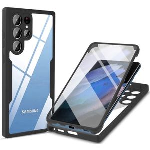 Coque Samsung Galaxy S21 Ultra 5G，coque +Protecteur d'écran Film [2 Pièces]  360 degrés Protection PC dur bumper- Rouge Noir - Cdiscount Téléphonie