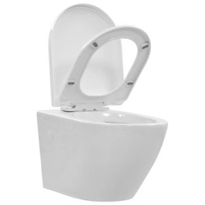 WC - TOILETTES Toilette suspendue au mur sans rebord - ZJCHAO - Blanc - Sur pied - Standard - 3/6 L - Horizontale - A suspendre