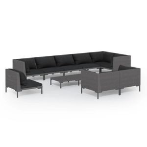 Salon bas de jardin LIU-7809356079813Salon de jardin 10 pcs avec coussins Résine tressée Gris foncé