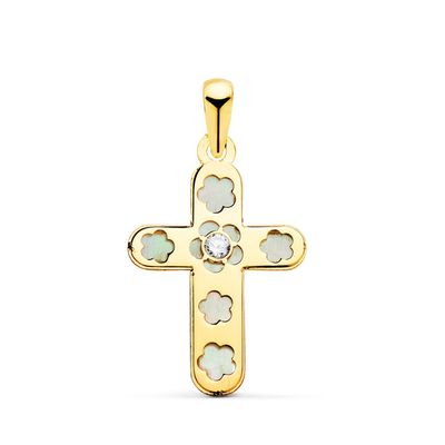 Pendentif Croix Or 9 Carats Pour Femme - Zirconium Cubique, 15mm X 6mm - Neuf étiqueté