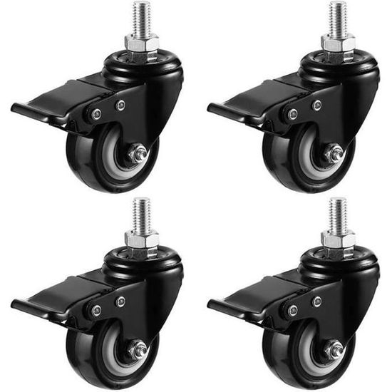 Lot De 4 Roulettes Pivotantes Avec Broche Filetée M12 - Diam. 50/75/100mm - Charge 35 à 65kg