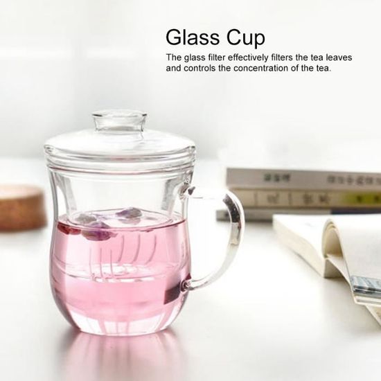 400ML Tasse en verre résistante chaleur transparente avec bureau couvercle filtre à thé-CER