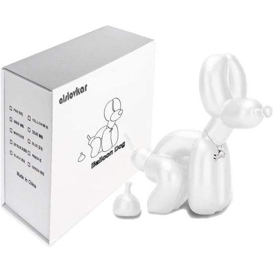 Statue Chien En Ballon Blanc - Décoration étagère 10,2 Cm - Sculpture Résine Brillante - Idée Cadeau Original