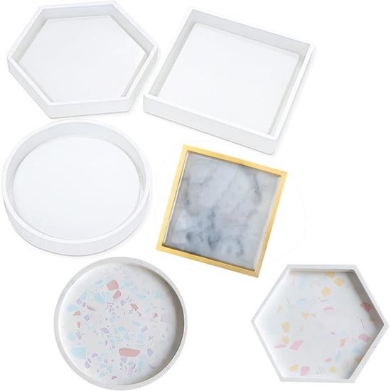 8 Pièces Moules Silicone Sous-Verres Résine - Ronds Et Carrés Réutilisables DIY