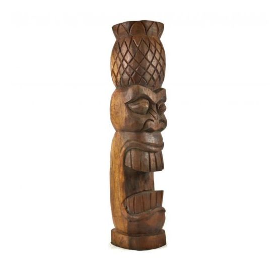 Statue Polynésienne Tiki Kanaloa en bois de Cocotier 50cm Marron / Chocolat - Maison