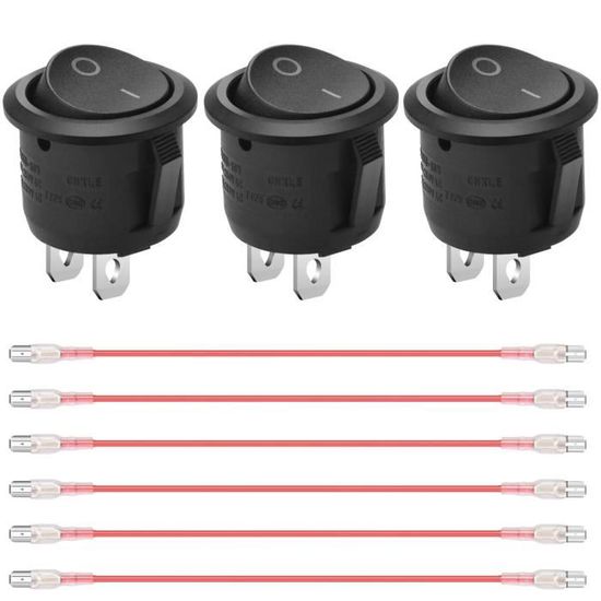 Lot De 5 Interrupteurs à Bascule SPST Miniatures Ronds Noirs 15mm - Marche/Arrêt 3A 250V