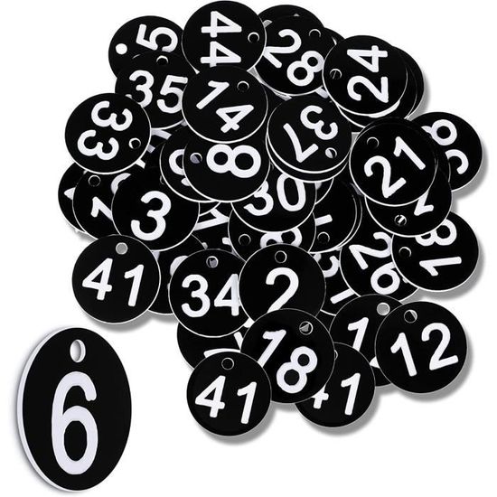 50 Anneaux Porte-clés Numérotés En Acrylique Noir – Pour Hôtel, Restaurant, File D’attente, Identification - 7