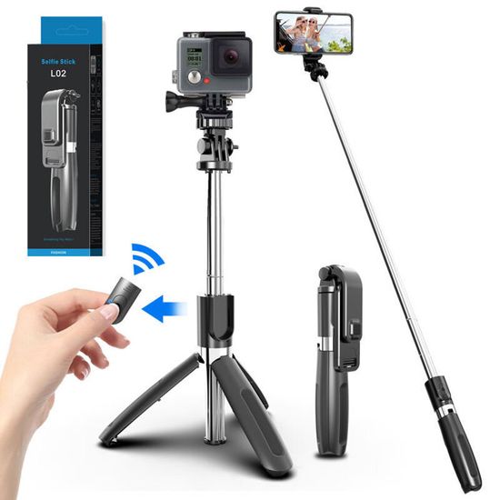 Perche Selfie - 3 en 1 Selfie Stick Trépied Bâton Selfie Bluetooth Monopode Réglable - Noir