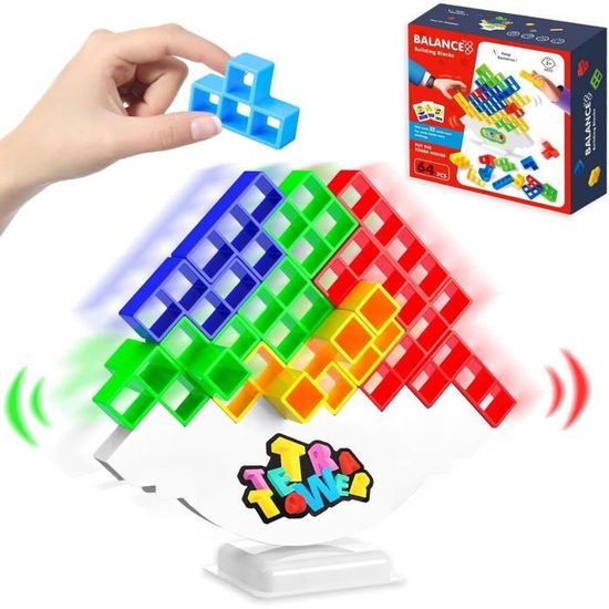 64 Pieces Tetris Tower, Jouet D'Equilibre Pour Adulte Et Enfant, Blocs