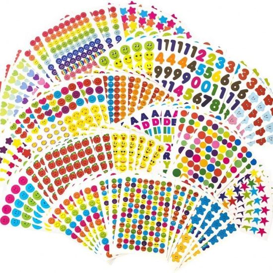 18 Feuilles Gommettes Autocollantes, 1000 Stickers Gommettes Enfants En Forme De Coeurs Étoiles, Pois Autocollants Colorés Pour - Jeux - Jouets