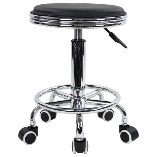 Tabouret à Roulettes Pivotant Avec Dossier - Hauteur Réglable, Cuir Synthétique, Pour Bureau Ou Maison
