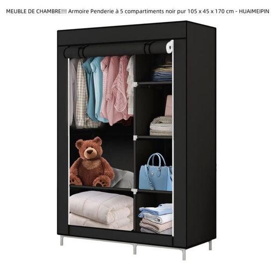 Armoire De Rangement Dressing 105x45x170 Cm - Métal Et Tissu, Facile à Monter, Pour Chambre Ou Vestiaire