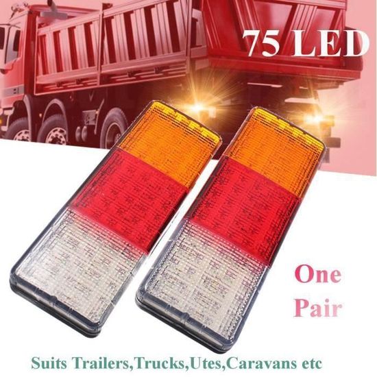 Barre Lumineuse Feu Stop LED 12V - 2 Pièces, Rouge, 12 LEDs - Pour Camion, Remorque, Bus - Universelle 3 Fils - 11