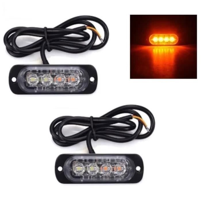 Lot de 2 Feux d'Encombrement Lateraux Orange 24V 4 LED Clignotant Pour Camion Remorque Chassis Tracteur