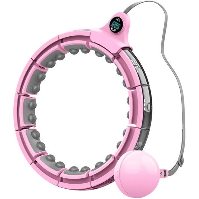 Cerceau rond,Rotation Amovible Massage Fitness Lumbar Weighted Hula Hoop avec comptage Automatique,Taille Mince,Rose