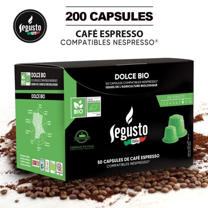 200 CAPSULES DE CAFÉ BIO COMPATIBLES NESPRESSO PAS CHER - CAFÉ SEGUSTO LE MEILLEUR CAFÉ AU MEILLEUR PRIX - INTENSITÉ 8-10. PRD2