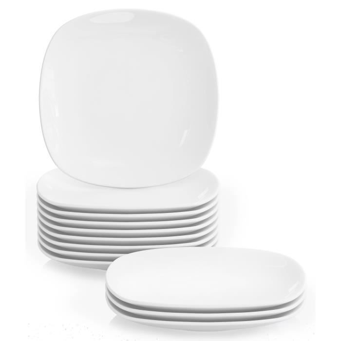 Malacasa Série ELISA 12pcs Service Assiettes Porcelaine Plat Dessert 7.5-/19*19*2cm Service de Table Céramique