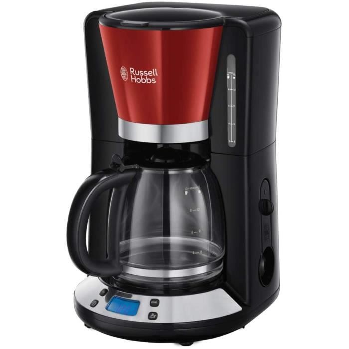 Russell Hobbs Machine à Café, Cafetière Filtre 1,25L Programmable 24h, Affichage Digital, Maintien au Chaud - Rouge 24031-56 Colours